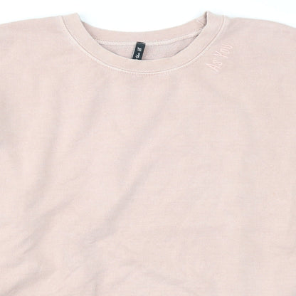 Close-up detail of AsYou women’s pink pullover sweatshirt, size S