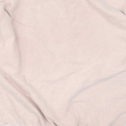 Brand and care label for AsYou women’s pink pullover sweatshirt, size S