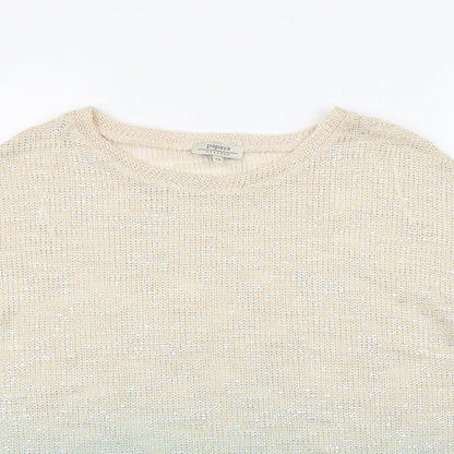 Close-up detail of Papaya women’s beige jumper, size UK 14