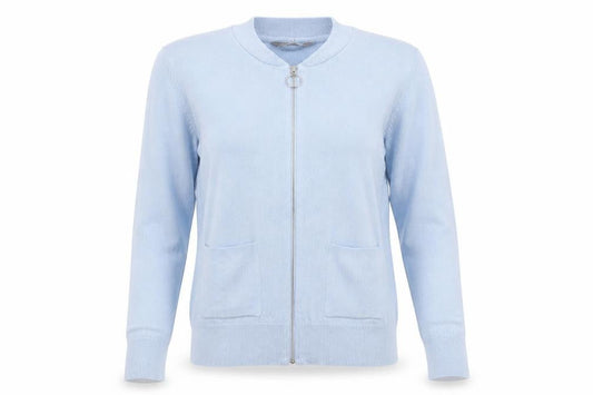 Front view of Principles women’s blue full zip jumper, size UK 10