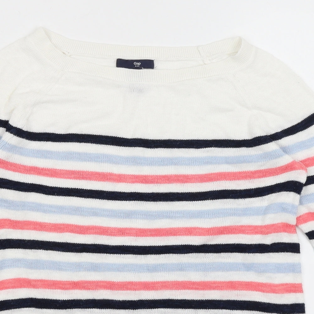 Gap Womens White Striped  Pullover Jumper Size XS