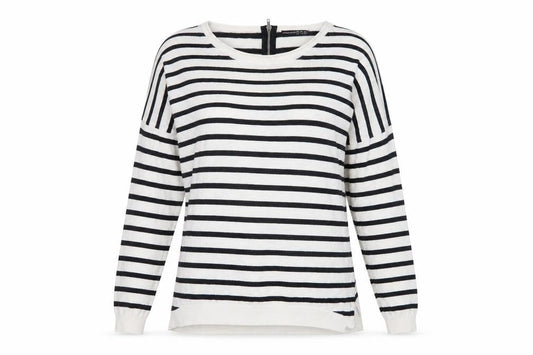 Front view of Atmosphere women’s blue striped knit jumper, size M