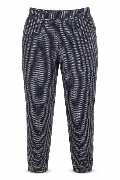 Front view of Papaya women’s blue geometric trousers, size UK 8, 25.5-inch leg
