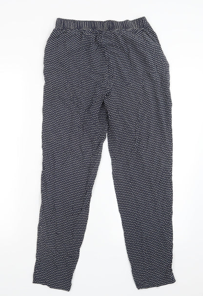 Back view of Papaya women’s blue geometric trousers, size UK 8, 25.5-inch leg