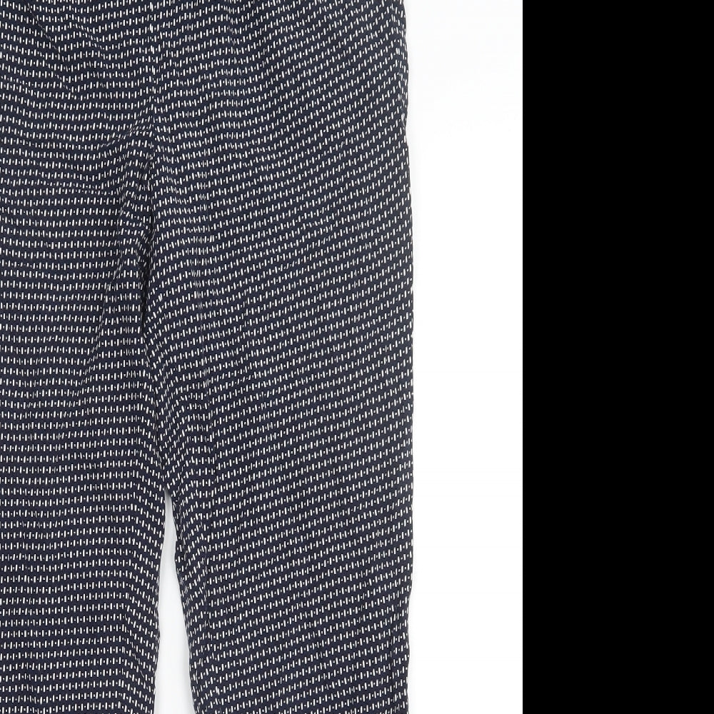 Close-up detail of Papaya women’s blue geometric trousers, size UK 8, 25.5-inch leg