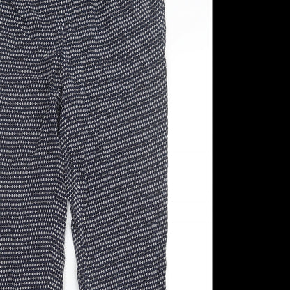 Close-up detail of Papaya women’s blue geometric trousers, size UK 8, 25.5-inch leg