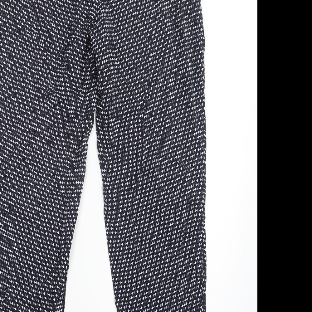 Brand and care label for Papaya women’s blue geometric trousers, size UK 8, 25.5-inch leg
