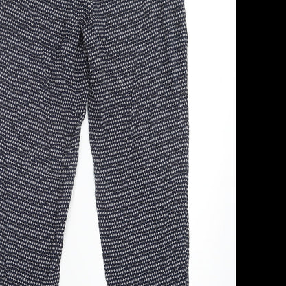 Brand and care label for Papaya women’s blue geometric trousers, size UK 8, 25.5-inch leg