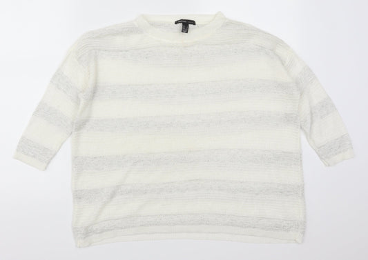 Mango Womens White Striped  Pullover Jumper Size S