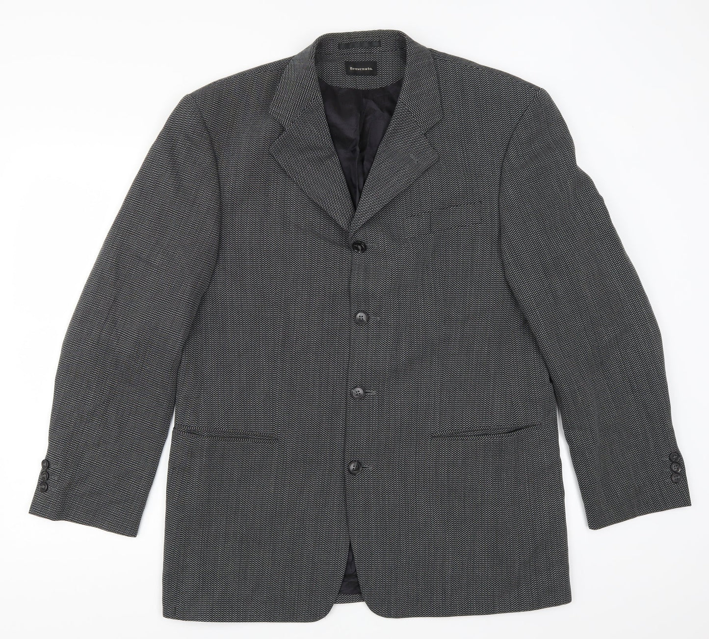 Benvenuto Mens Grey Geometric  Jacket Suit Jacket Size 40