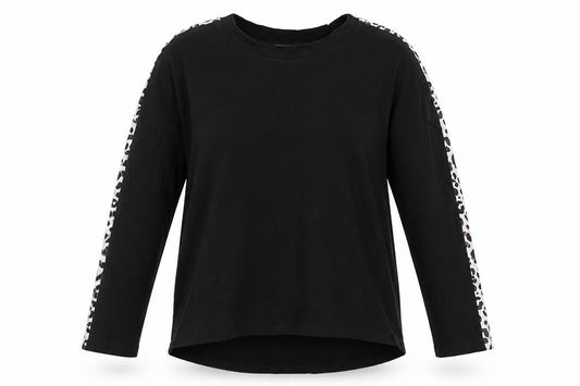 Lacony Womens Black   Pullover Sweatshirt Size M  - Animal Print Stripe on Arms