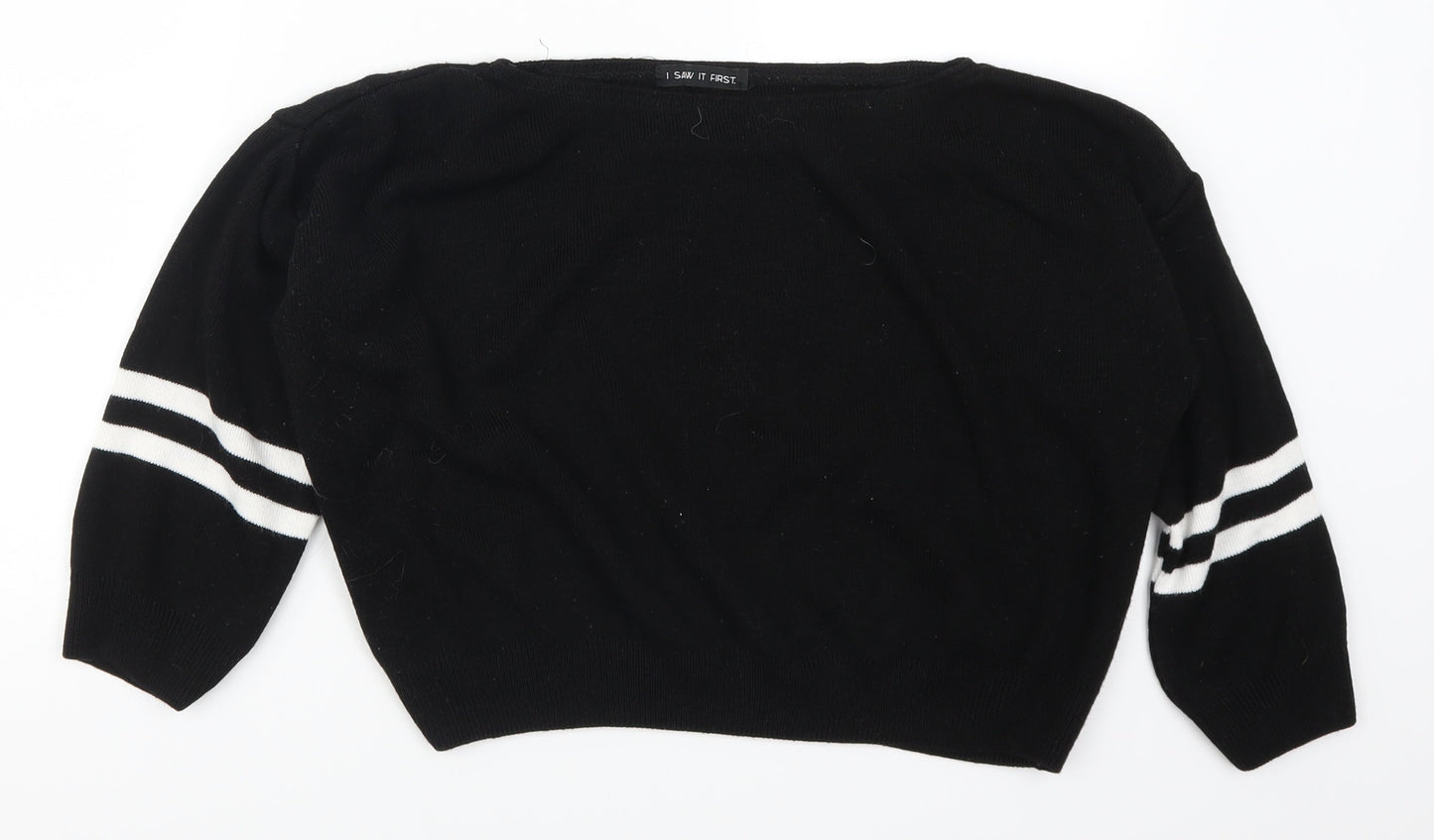 I SAW IT FIRST Womens Black Striped  Pullover Jumper Size 6