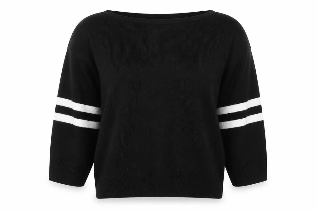 I SAW IT FIRST Womens Black Striped  Pullover Jumper Size 6