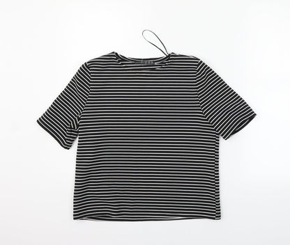 Additional front view of Atmosphere women’s grey striped basic t-shirt, size UK 10