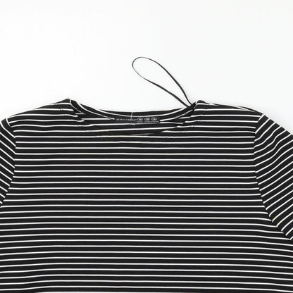 Close-up detail of Atmosphere women’s grey striped basic t-shirt, size UK 10