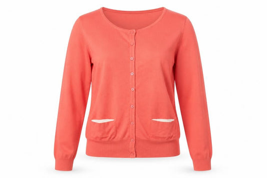 Front view of Roman women’s pink cardigan jumper, size UK 14