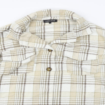 Cameo Rose Womens Beige Check Basic Button-Up Size L