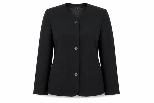 Front view of C&A women’s black jacket blazer, size UK 12