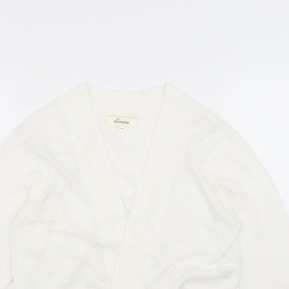 Close-up detail of Linea women’s white cardigan jumper, size M