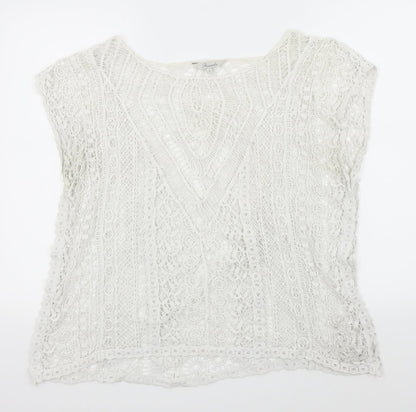 Peacocks Womens White Floral  Basic Blouse Size S