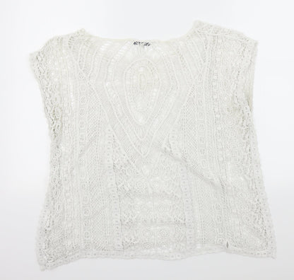 Peacocks Womens White Floral  Basic Blouse Size S