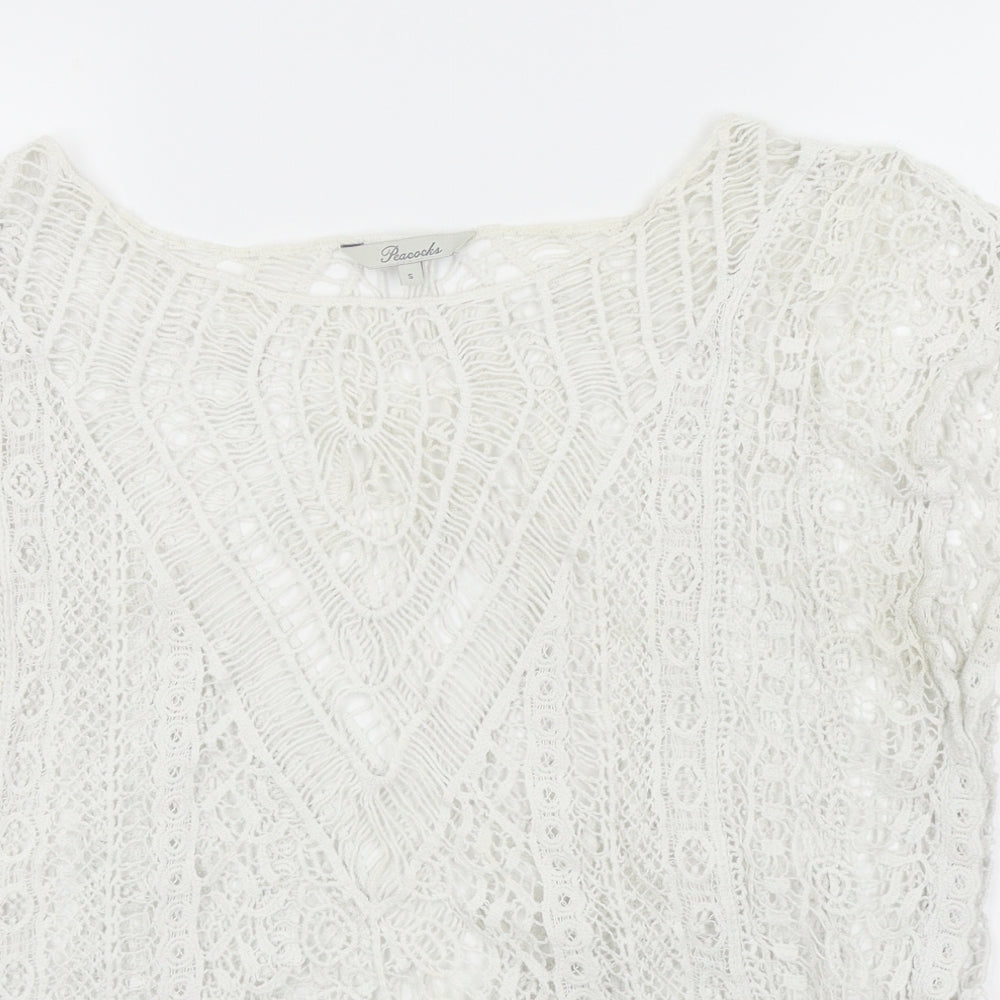 Peacocks Womens White Floral  Basic Blouse Size S