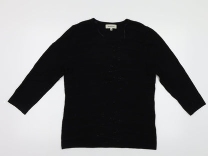 Bassini Womens Black  Jersey Pullover Jumper Size M  - Embroidered detail