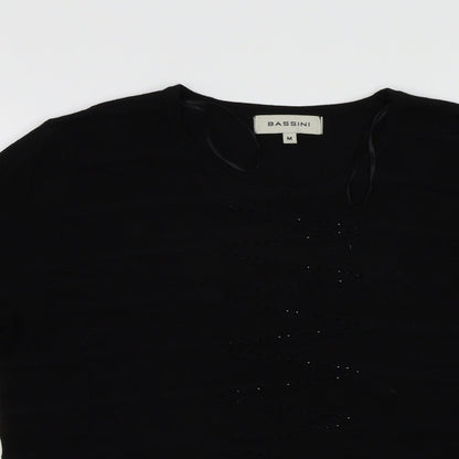 Bassini Womens Black  Jersey Pullover Jumper Size M  - Embroidered detail