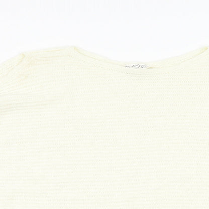 Close-up detail of Miss Selfridge women’s ivory jumper, size UK 14, - cutout detail