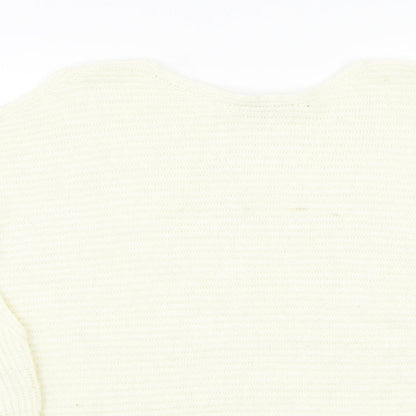 Brand and care label for Miss Selfridge women’s ivory jumper, size UK 14, - cutout detail