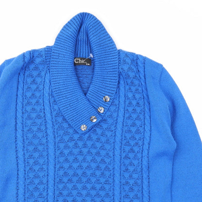 Close-up detail of CHIC women’s blue jumper, size S