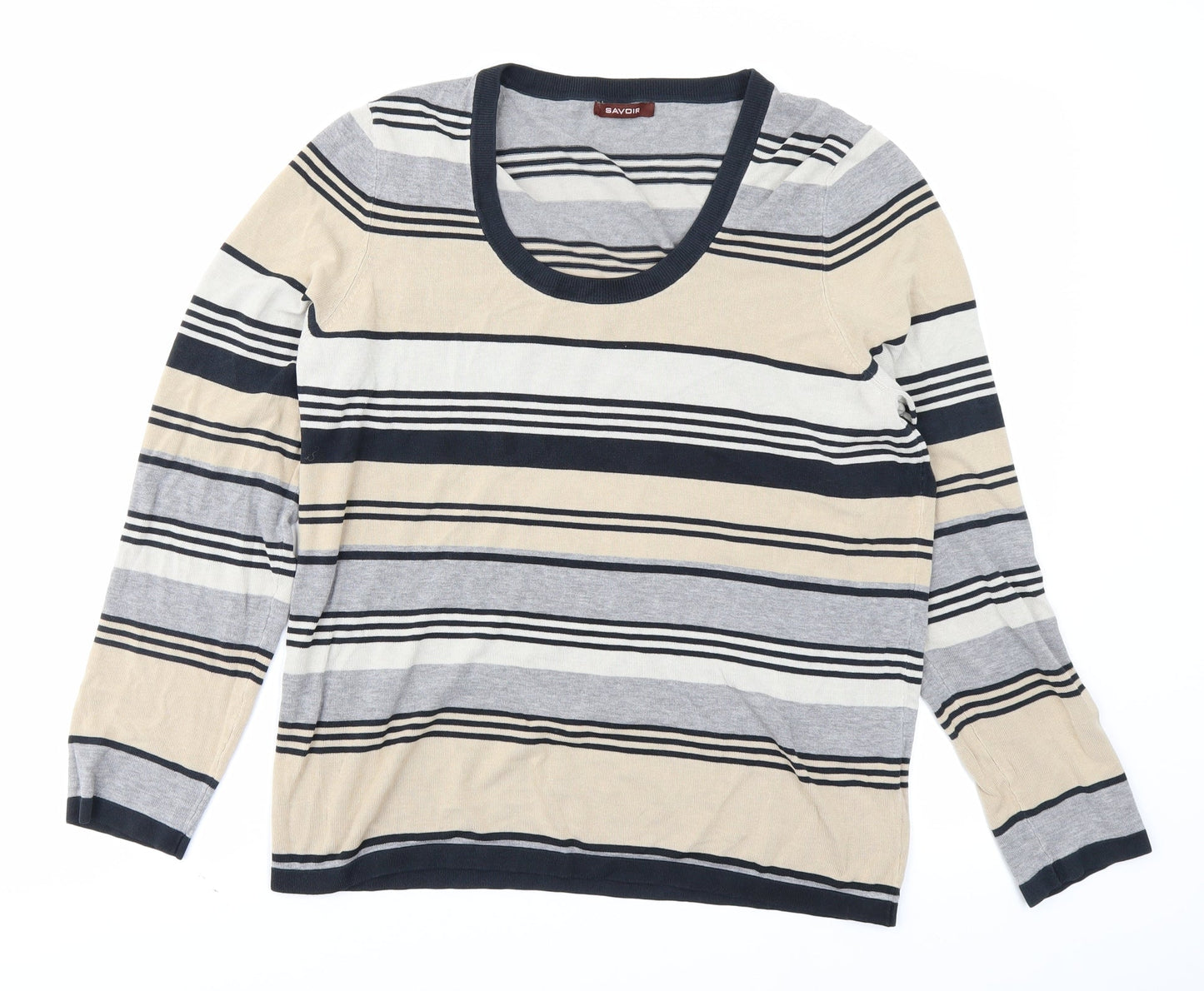 Savoir Womens Grey Striped  Pullover Jumper Size 16