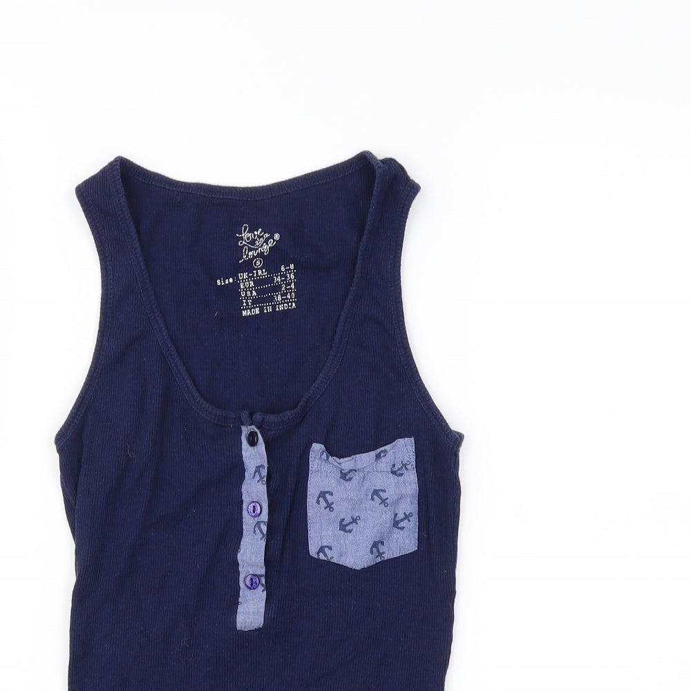 Love to Lounge  Womens Blue Solid Jersey Top Pyjama Top Size 6