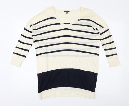 Preloved Warehouse Womens Ivory Striped Knit Pullover Jumper Size 14 - Front