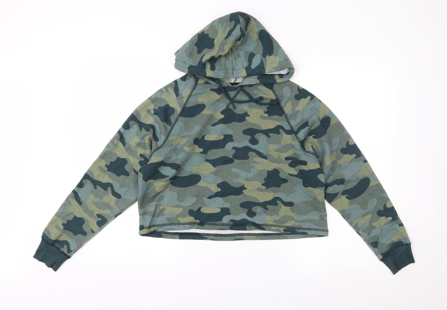 H&M Womens Green Camouflage Jersey Pullover Hoodie Size S  - Cropped