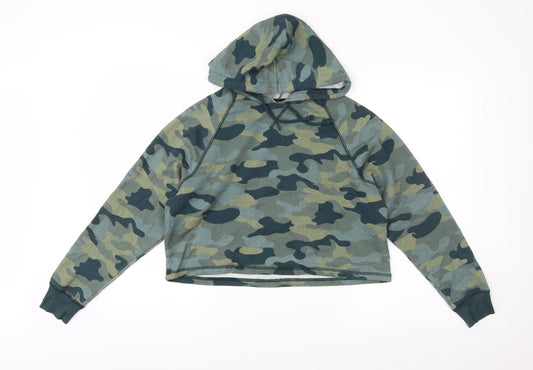 H&M Womens Green Camouflage Jersey Pullover Hoodie Size S  - Cropped