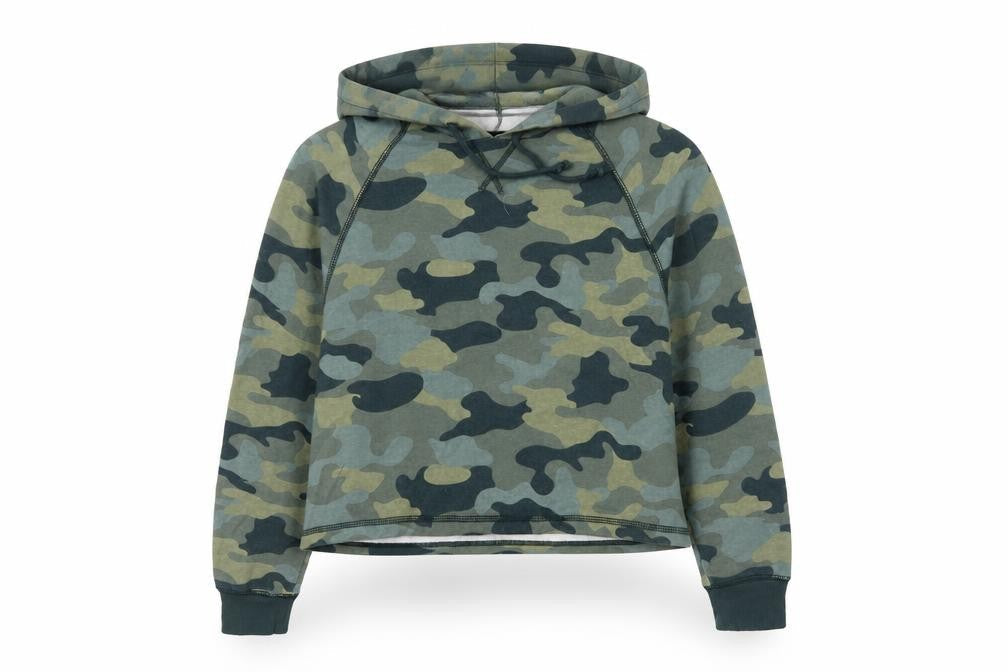H&M Womens Green Camouflage Jersey Pullover Hoodie Size S  - Cropped