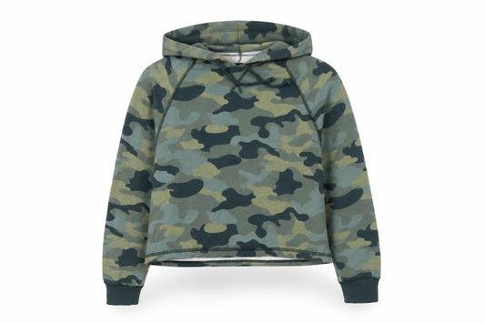 H&M Womens Green Camouflage Jersey Pullover Hoodie Size S  - Cropped