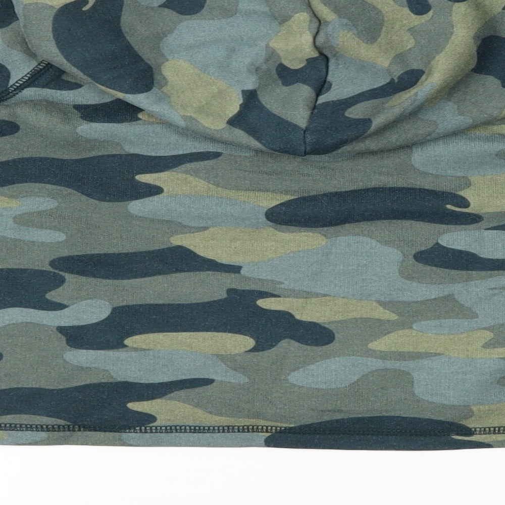 H&M Womens Green Camouflage Jersey Pullover Hoodie Size S  - Cropped