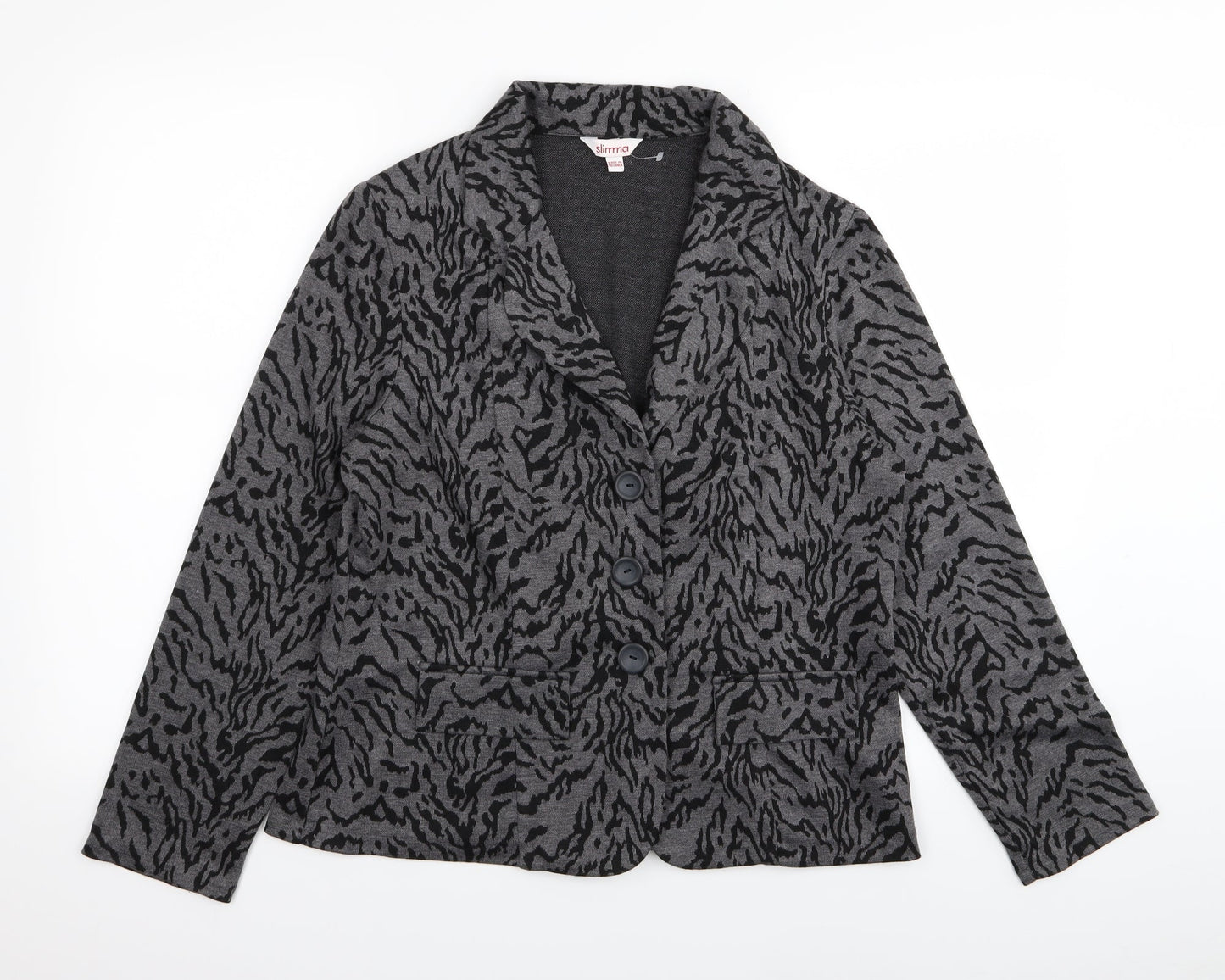 slima Womens Grey Animal Print  Jacket Blazer Size 14