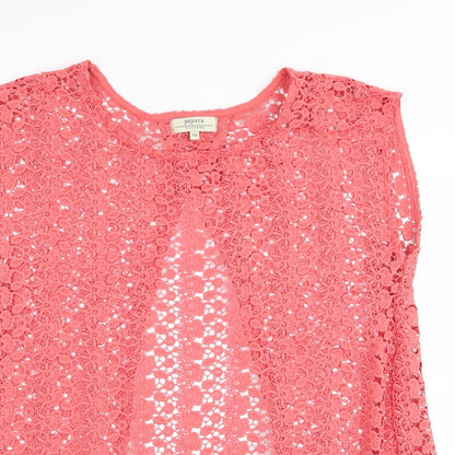 Close-up detail of Papaya women’s pink floral basic t-shirt, size UK 10