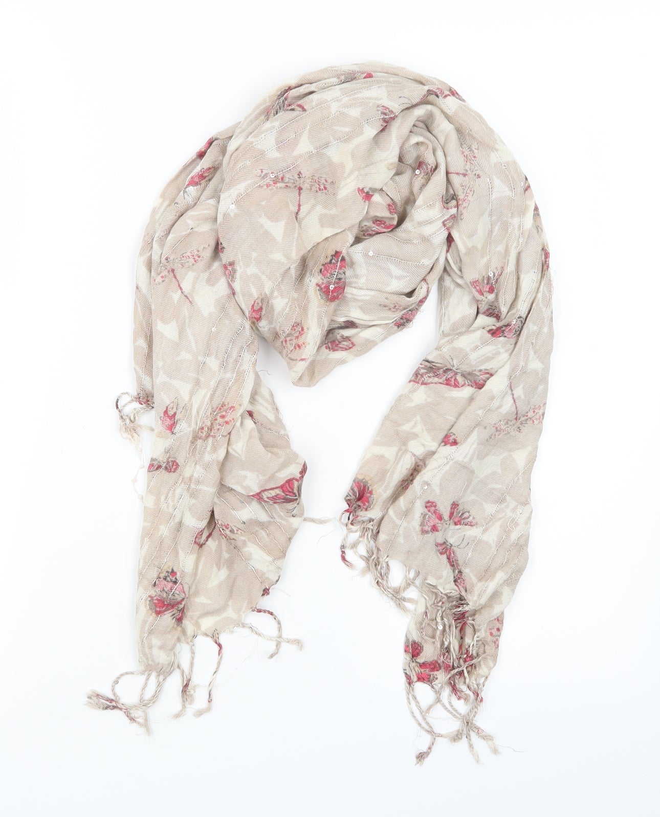 Preworn Womens Beige Geometric   Scarf
