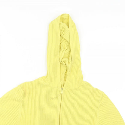 Close-up detail of Atmosphere women’s yellow basic t-shirt, size UK 12