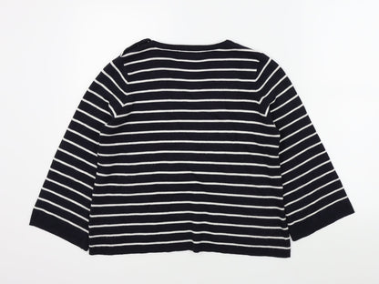 Preloved M&S Womens Blue Striped  Pullover Jumper Size 14  - button detail on shoulder - Back