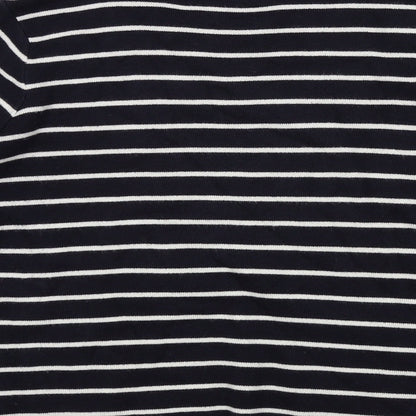 Preloved M&S Womens Blue Striped  Pullover Jumper Size 14  - button detail on shoulder - Label