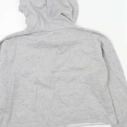 Brand and care label for Just hoods women’s grey colourblock pullover hoodie, size M
