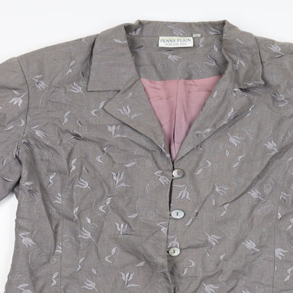 Penny Plain Womens Grey Floral  Overcoat Coat Size 14