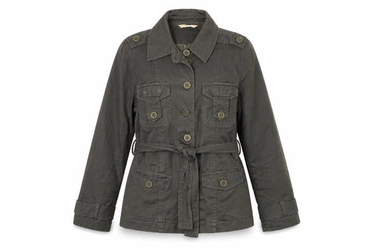 Front view of Papaya women’s green jacket, size UK 12