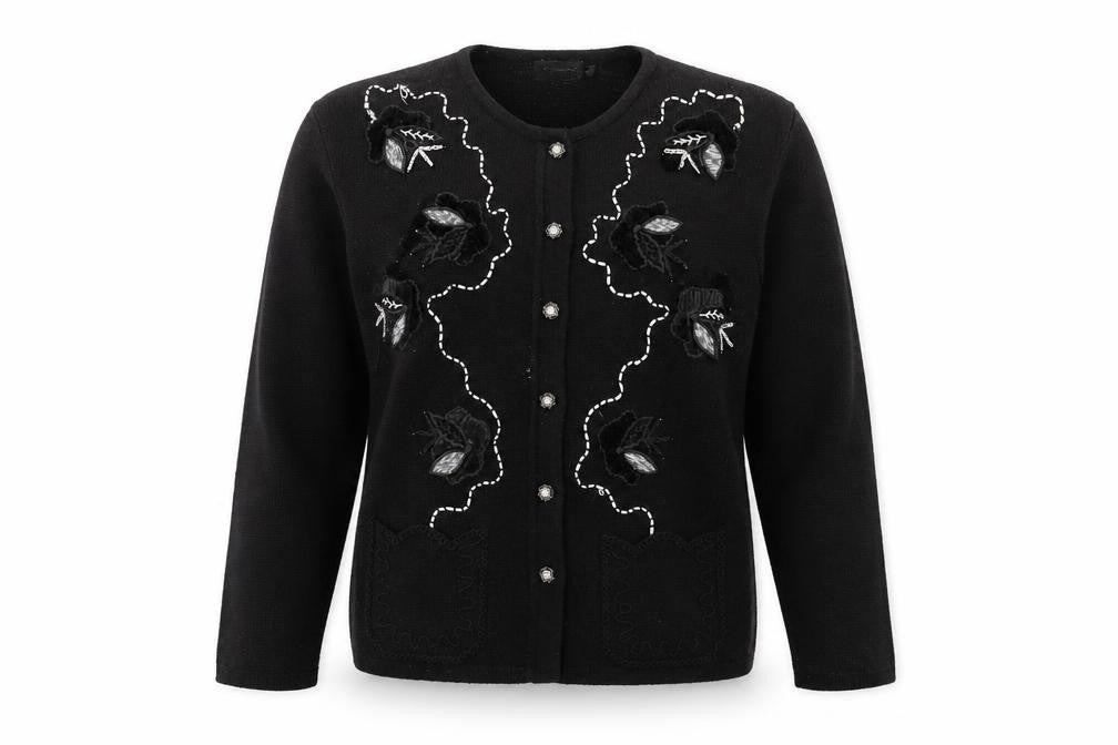 Paramour Womens Black Floral  Cardigan Jumper Size M