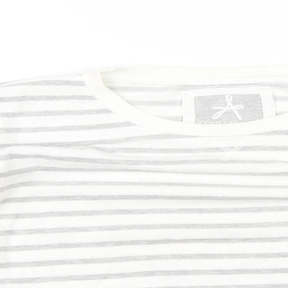 Close-up detail of Atmosphere women’s white striped jumper, size UK 8